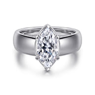 Elza - 14K White Gold Bezel Prong Wide Band Marquise Diamond Engagement Ring