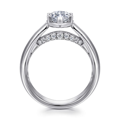 Elza - 14K White Gold Bezel Prong Wide Band Marquise Diamond Engagement Ring
