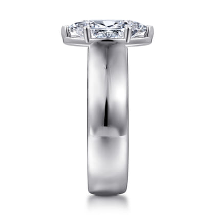 Elza - 14K White Gold Bezel Prong Wide Band Marquise Diamond Engagement Ring