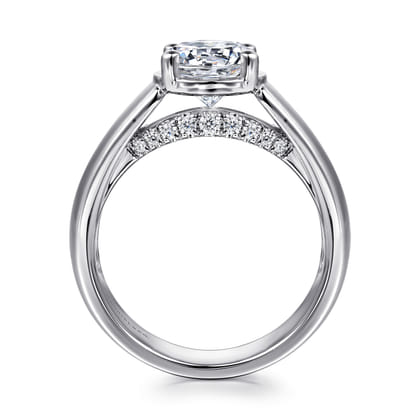 Elza - 14K White Gold Bezel Prong Wide Band Round Diamond Engagement Ring