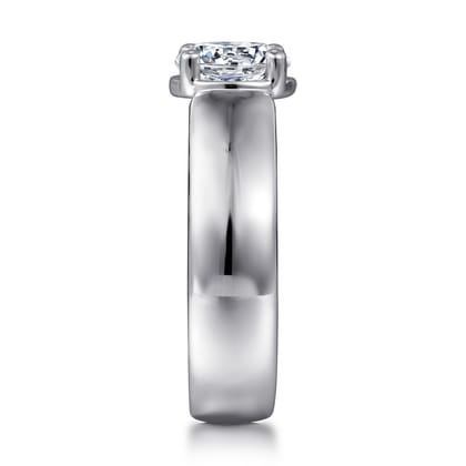 Elza - 14K White Gold Bezel Prong Wide Band Round Diamond Engagement Ring