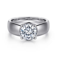 Elza - 14K White Gold Wide Band Round Diamond Engagement Ring