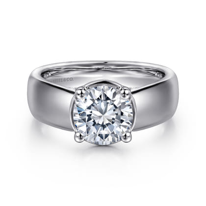 Elza - 14K White Gold Wide Band Round Diamond Engagement Ring
