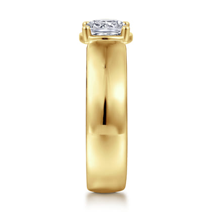Elza - 14K Yellow Gold Bezel Prong Wide Band Cushion Diamond Engagement Ring