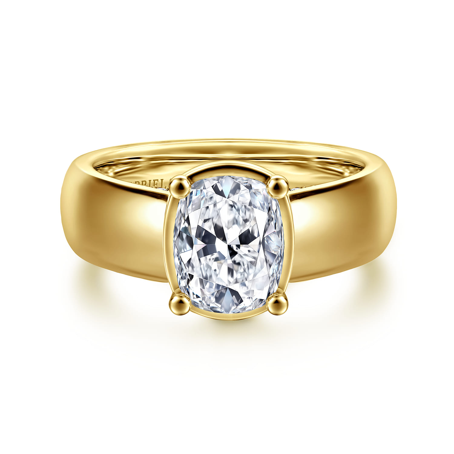 Elza - 14K Yellow Gold Bezel Prong Wide Band Elongated Cushion Diamond Engagement Ring