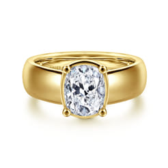 Elza - 14K Yellow Gold Bezel Prong Wide Band Elongated Cushion Diamond Engagement Ring