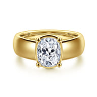 Elza - 14K Yellow Gold Bezel Prong Wide Band Elongated Cushion Diamond Engagement Ring