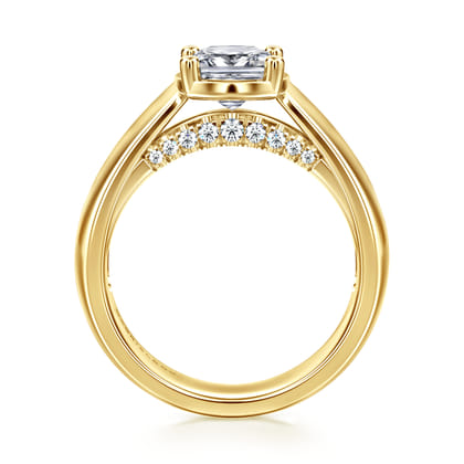 Elza - 14K Yellow Gold Bezel Prong Wide Band Elongated Cushion Diamond Engagement Ring