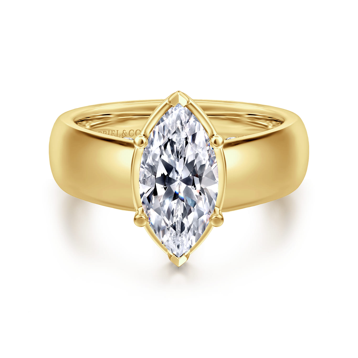 Elza - 14K Yellow Gold Bezel Prong Wide Band Marquise Diamond Engagement Ring