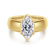Elza - 14K Yellow Gold Bezel Prong Wide Band Marquise Diamond Engagement Ring