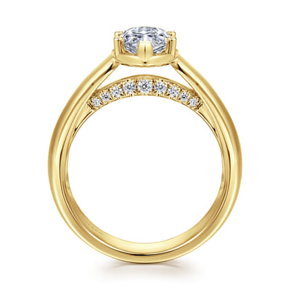 Elza - 14K Yellow Gold Bezel Prong Wide Band Marquise Diamond Engagement Ring