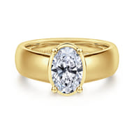 Elza - 14K Yellow Gold Bezel Prong Wide Band Oval Diamond Engagement Ring