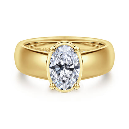 Elza - 14K Yellow Gold Bezel Prong Wide Band Oval Diamond Engagement Ring