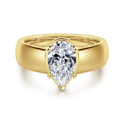 Elza - 14K Yellow Gold Bezel Prong Wide Band Pear Diamond Engagement Ring