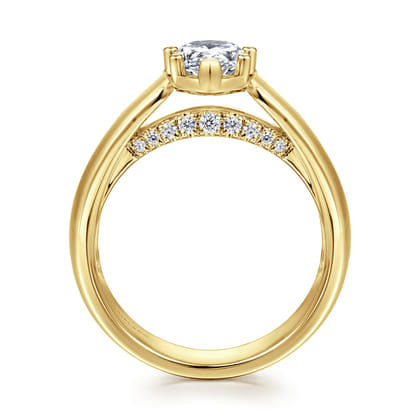 Elza - 14K Yellow Gold Bezel Prong Wide Band Pear Diamond Engagement Ring