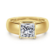 Elza - 14K Yellow Gold Bezel Prong Wide Band Princess Cut Diamond Engagement Ring