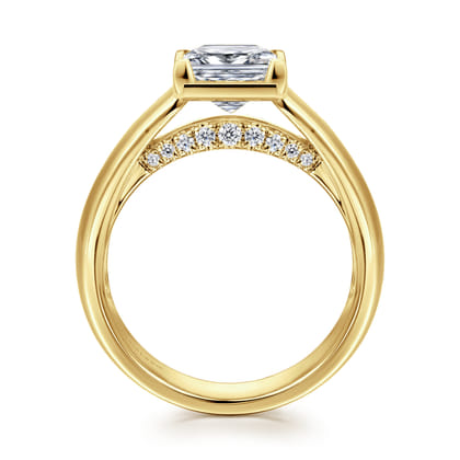 Elza - 14K Yellow Gold Bezel Prong Wide Band Princess Cut Diamond Engagement Ring