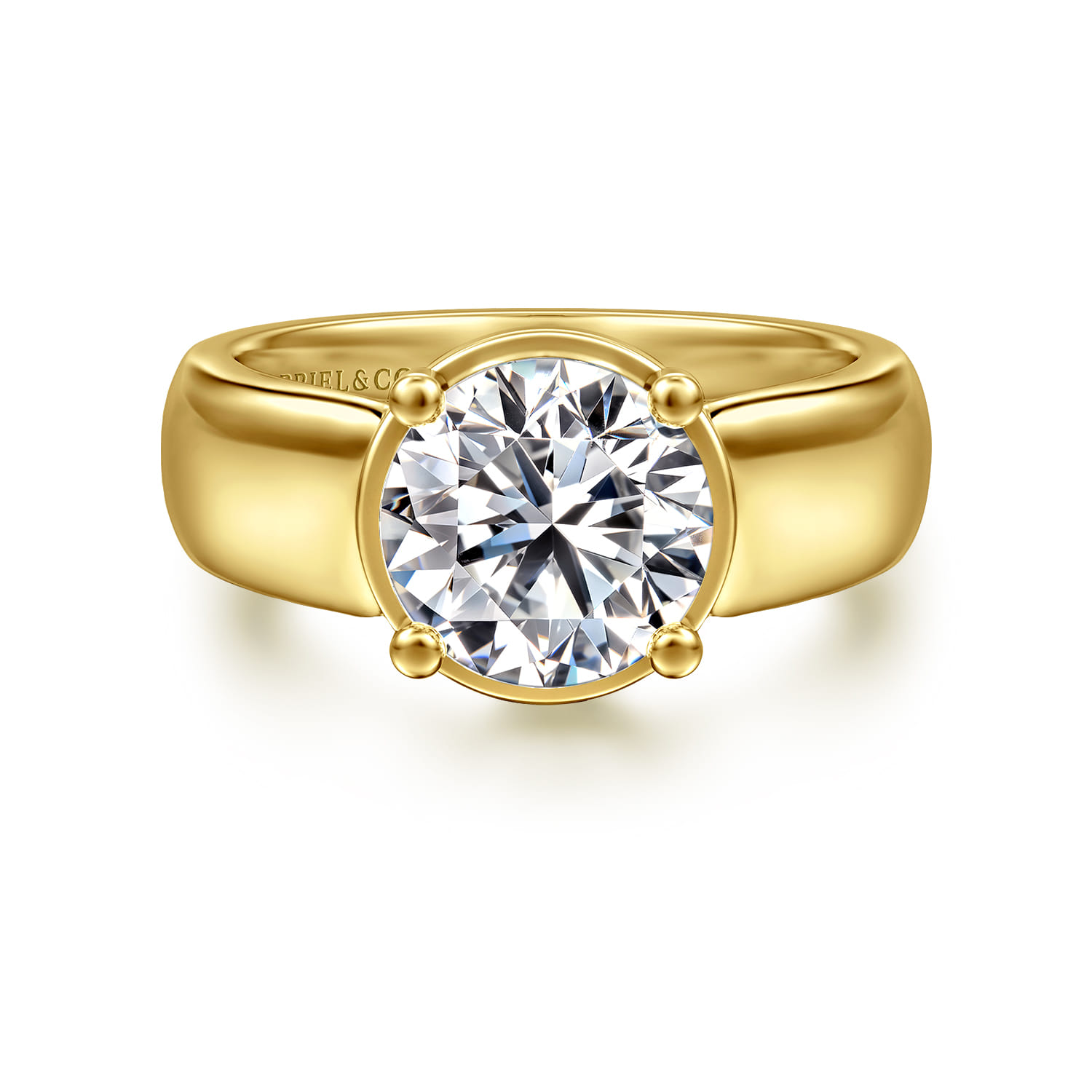 Elza - 14K Yellow Gold Bezel Prong Wide Band Round Diamond Engagement Ring