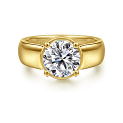 Elza - 14K Yellow Gold Bezel Prong Wide Band Round Diamond Engagement Ring
