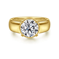 Elza - 14K Yellow Gold Bezel Prong Wide Band Round Diamond Engagement Ring