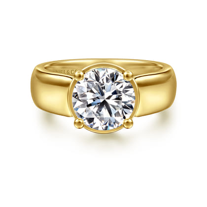 Elza - 14K Yellow Gold Bezel Prong Wide Band Round Diamond Engagement Ring