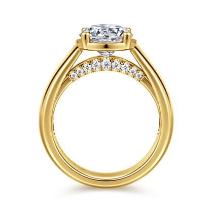 Elza - 14K Yellow Gold Bezel Prong Wide Band Round Diamond Engagement Ring
