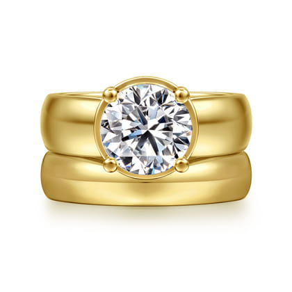 Elza - 14K Yellow Gold Bezel Prong Wide Band Round Diamond Engagement Ring