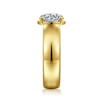 Elza - 14K Yellow Gold Bezel Prong Wide Band Round Diamond Engagement Ring