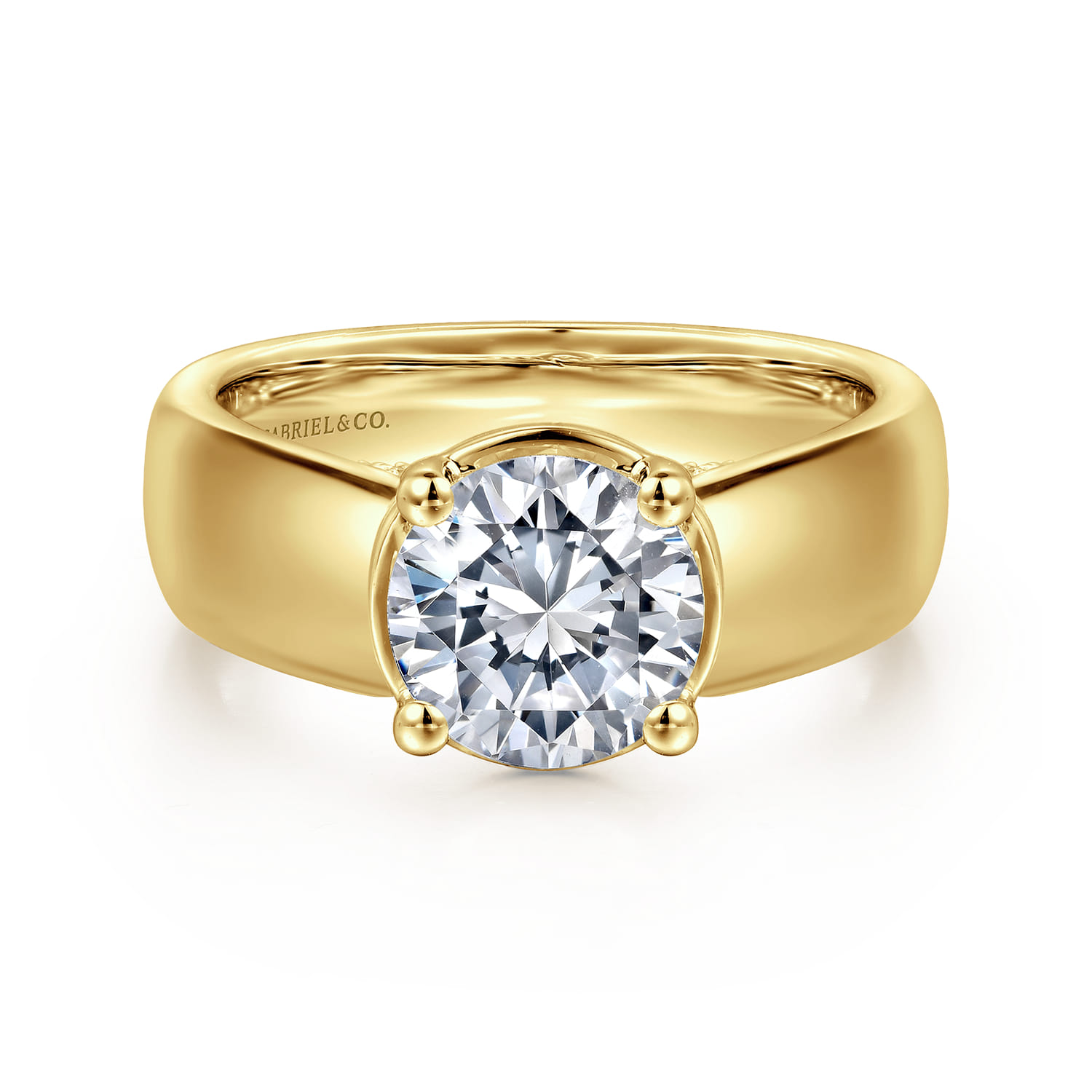 Elza - 14K Yellow Gold Bezel Prong Wide Band Round Diamond Engagement Ring