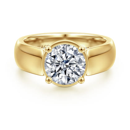 Elza - 14K Yellow Gold Bezel Prong Wide Band Round Diamond Engagement Ring