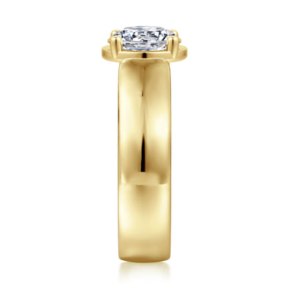 Elza - 14K Yellow Gold Bezel Prong Wide Band Round Diamond Engagement Ring