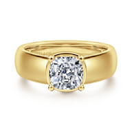 Elza - 14K Yellow Gold Wide Band Cushion Cut Diamond Engagement Ring