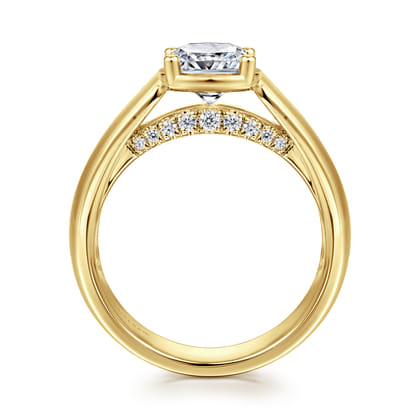 Elza - 14K Yellow Gold Wide Band Cushion Cut Diamond Engagement Ring
