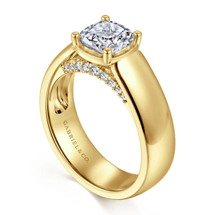 Elza - 14K Yellow Gold Wide Band Cushion Cut Diamond Engagement Ring