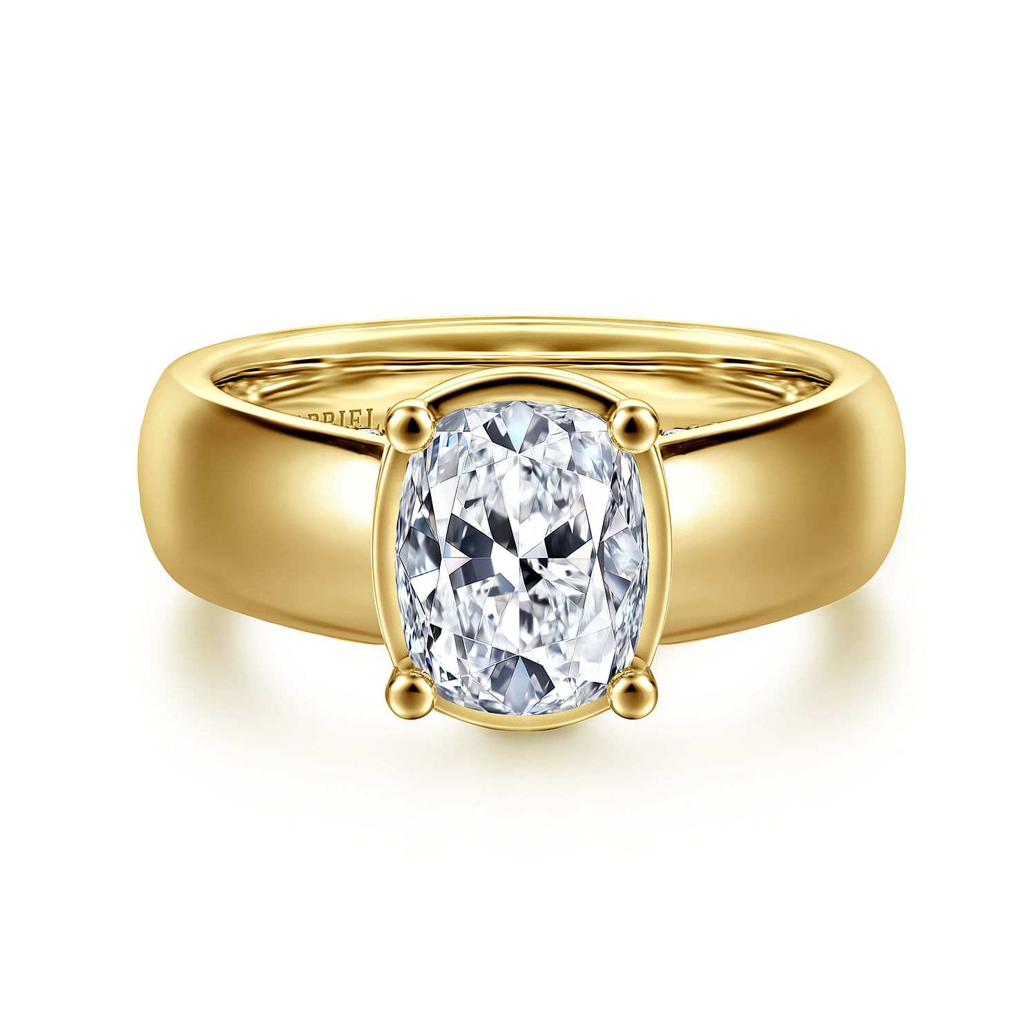 Elza - 14K Yellow Gold Wide Band Elongated Cushion Diamond Engagement Ring