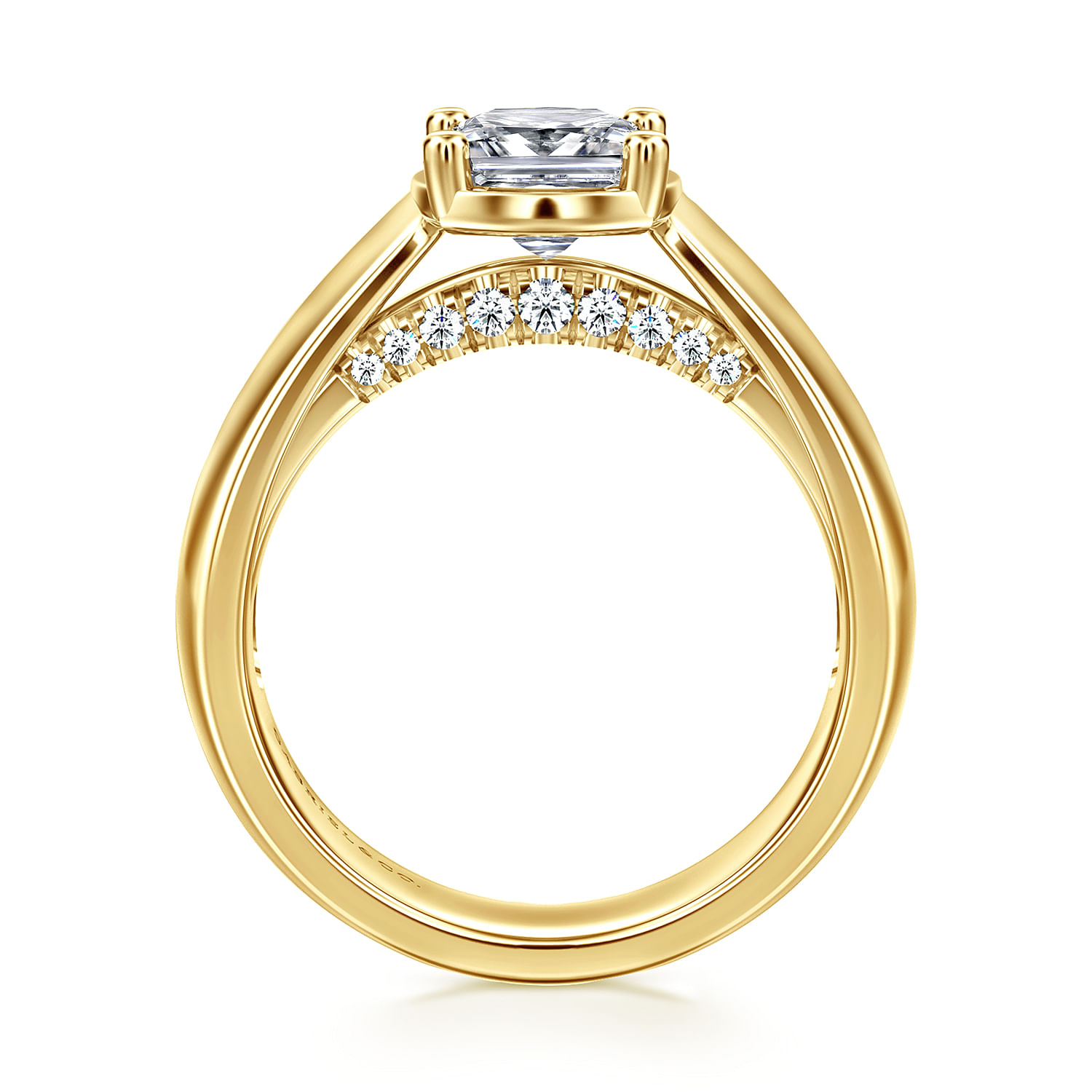 Elza - 14K Yellow Gold Wide Band Elongated Cushion Diamond Engagement Ring