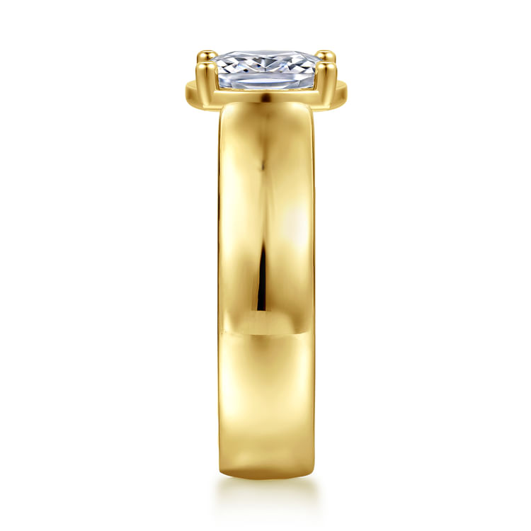Elza - 14K Yellow Gold Wide Band Elongated Cushion Diamond Engagement Ring