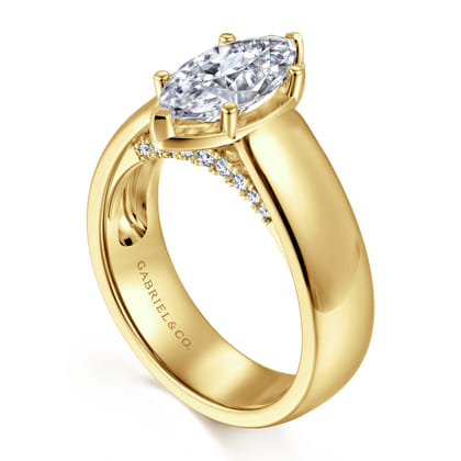 Elza - 14K Yellow Gold Wide Band Marquise Shape Diamond Engagement Ring