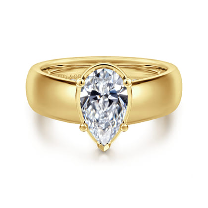 Elza - 14K Yellow Gold Wide Band Pear Shape Diamond Engagement Ring