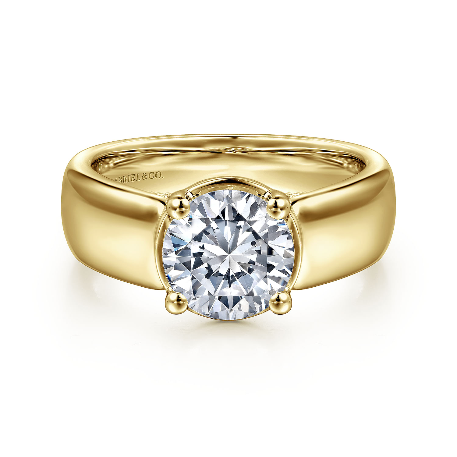 Elza - 14K Yellow Gold Wide Band Round Diamond Engagement Ring