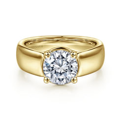 14K Yellow Gold Wide Band Round Diamond Engagement Ring