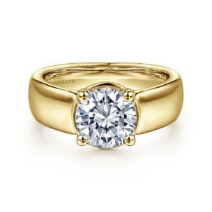Elza - 14K Yellow Gold Wide Band Round Diamond Engagement Ring