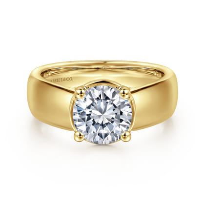 Elza - 14K Yellow Gold Wide Band Round Diamond Engagement Ring
