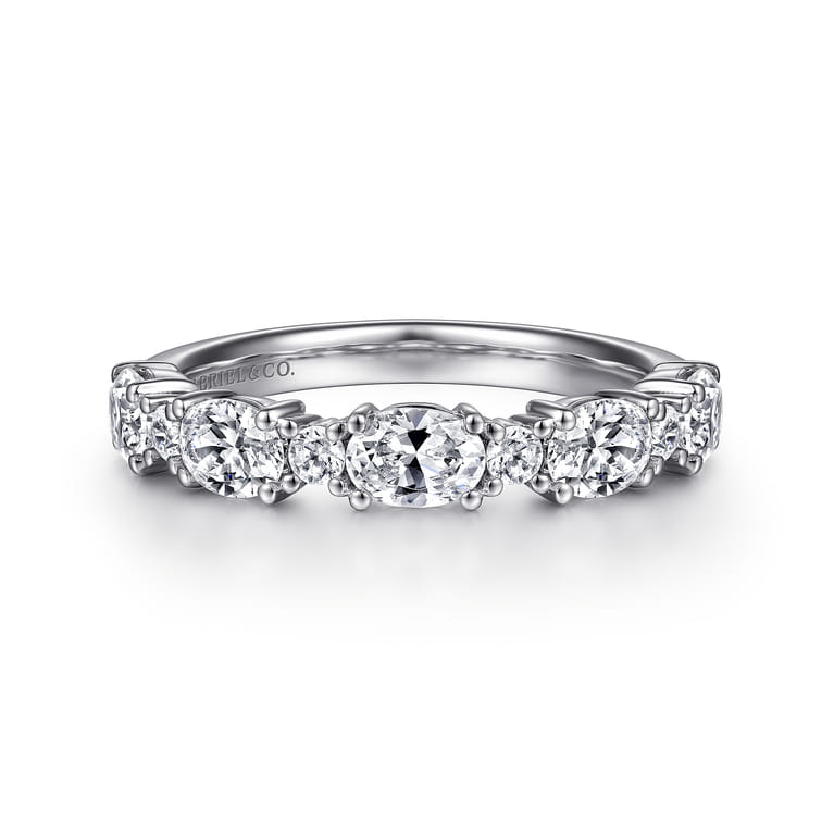 Fancy Wedding Ring in 14k White Gold with Oval Natural Diamond at Gabriel & Co. - Shot 1