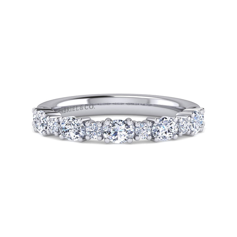 Straight Wedding Ring in 14k White Gold with Oval Natural Diamond at Gabriel & Co. - Shot 1