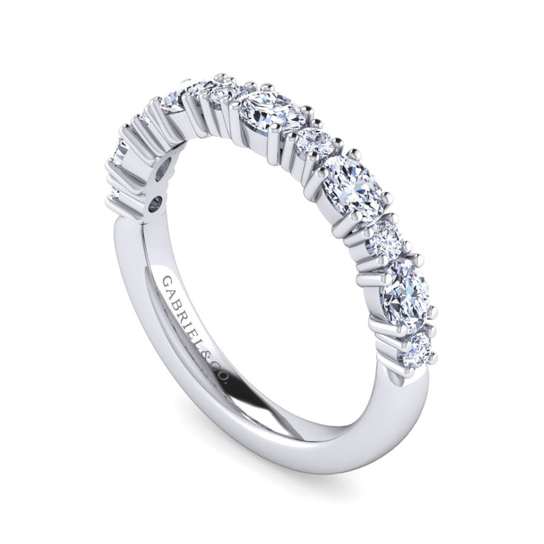 Straight Wedding Ring in 14k White Gold with Oval Natural Diamond at Gabriel & Co. - Shot 3