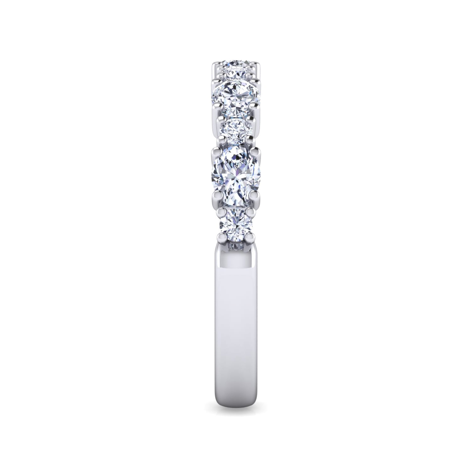 Straight Wedding Ring in 14k White Gold with Oval Natural Diamond at Gabriel & Co. - Shot 4