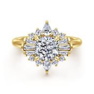 Emarie - 14K Yellow Gold Cushion Halo Diamond Engagement Ring