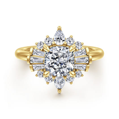 Emarie - 14K Yellow Gold Cushion Halo Diamond Engagement Ring