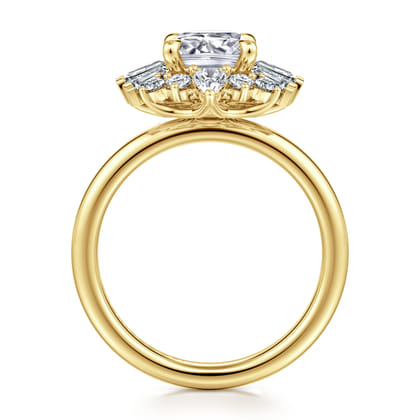Emarie - 14K Yellow Gold Cushion Halo Diamond Engagement Ring